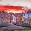 Red Sunset Robin Hood Bay England paint by number