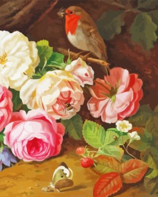 Robin And Roses Paint by number