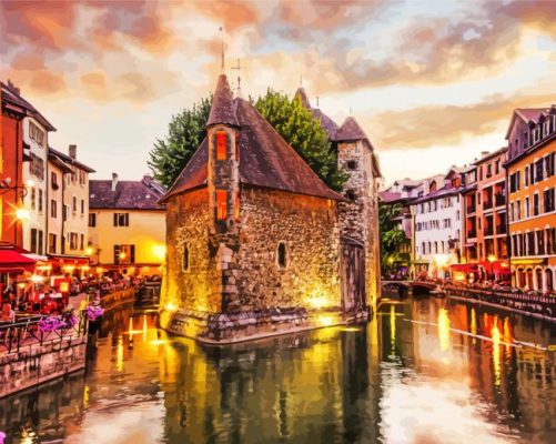 Sunset At Annecy France paint by number