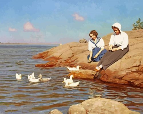 Women And Ducks Paint by number