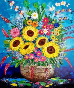 Abstract Spring Flowers Basket paint by number