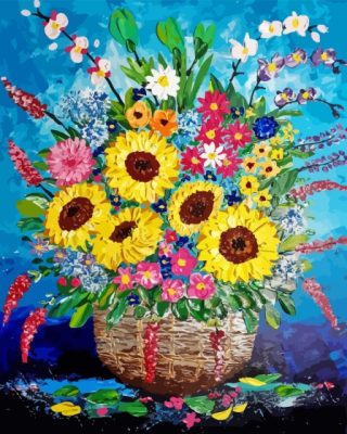 Abstract Spring Flowers Basket paint by number