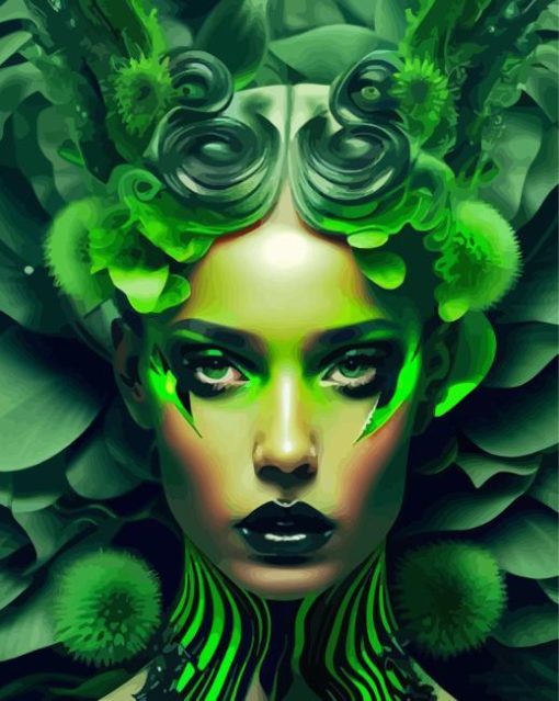 Aesthetic Beautiful Green Lady By Painting With Number