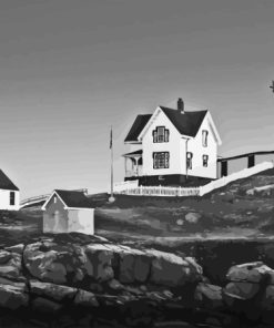 Black And White Nubble Lighthouse York Maine paint by number