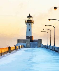 Canal Park Lighthouse Snow Paint by number