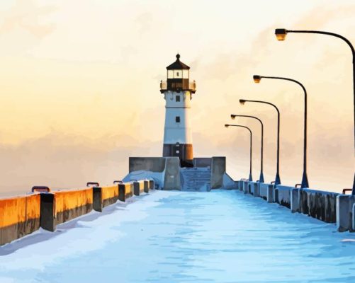 Canal Park Lighthouse Snow Paint by number