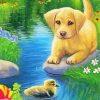 Cute Dog And Little Duck Paint By Numbers