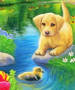 Cute Dog And Little Duck Paint By Numbers