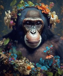 Floral Black Monkey By Painting With Number