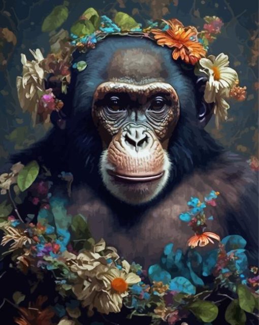 Floral Black Monkey By Painting With Number