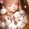 Girl And White Bunnies Paint By Numbers