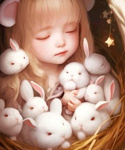 Girl And White Bunnies Paint By Numbers