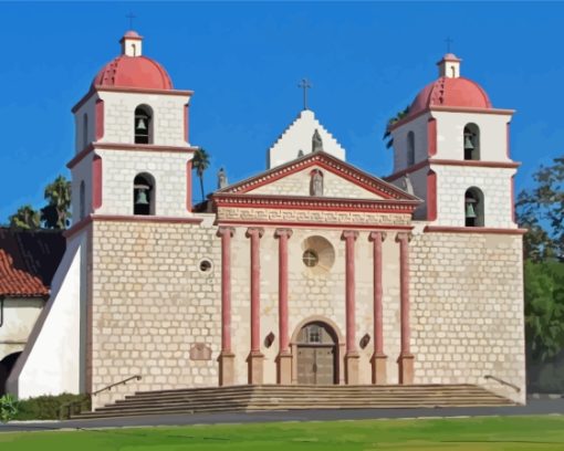 Old Spanish Mission Santa Barbara Paint by number