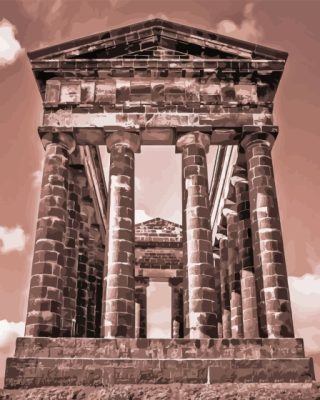 Penshaw Monument Monochrome Close Up In Pink paint by number