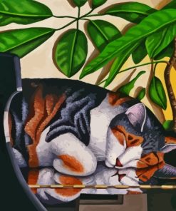 Sleepy Cat On Piano paint by number