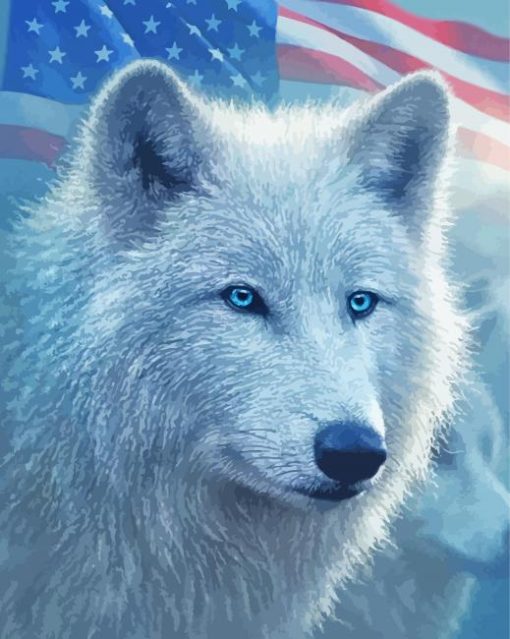 White Wolf And American Flag paint by number