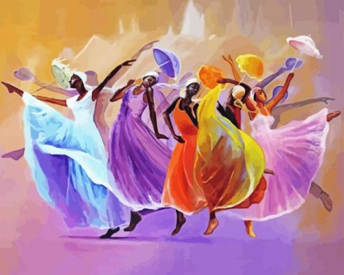 Black Women Dancing With Umbrella Paint By Numbers