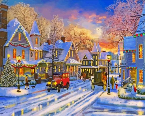 Christmas Small Town Art Paint By Numbers