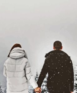 Couple In Snow Backside View Paint By Number