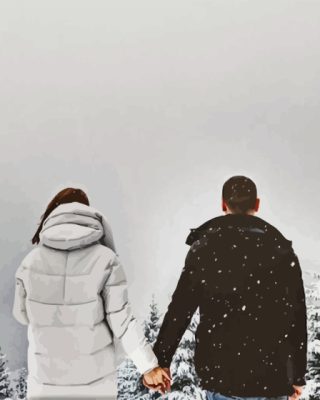 Couple In Snow Backside View Paint By Number