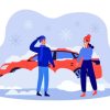 Couple In Snow By Car Illustration Paint By Number