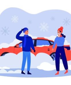 Couple In Snow By Car Illustration Paint By Number