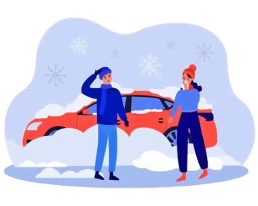 Couple In Snow By Car Illustration Paint By Number