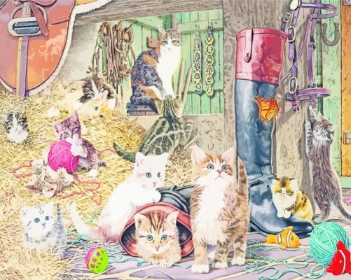 Kittens In A Barn Paint By Numbers