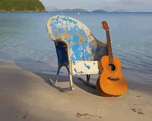 Old Beach Chair And Guitar Paint By Numbers