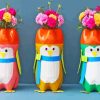 Penguin With Flowers Pots Paint By Numbers