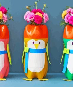 Penguin With Flowers Pots Paint By Numbers