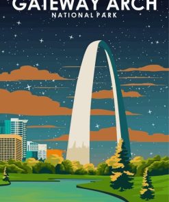 The Gateway Arch National Park At Night Poster Paint By Numbers