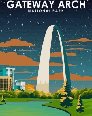 The Gateway Arch National Park At Night Poster Paint By Numbers