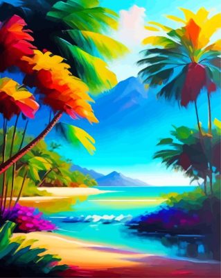 Abstract Tropical Beach Landscape Paint By Numbers