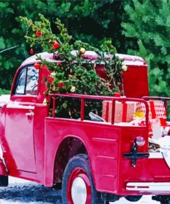 Christmas With Red Truck Paint By Numbers