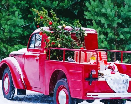 Christmas With Red Truck Paint By Numbers