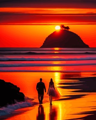 Couple Walking On Beach Paint By Number