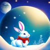 Cute White Bunny In Snow Paint By Numbers