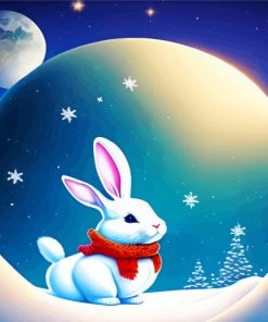 Cute White Bunny In Snow Paint By Numbers