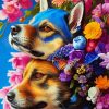 Floral Dogs Paint By Numbers