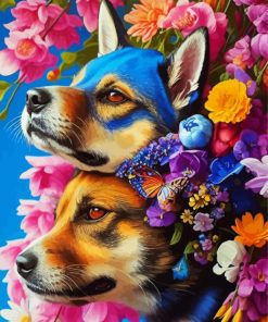 Floral Dogs Paint By Numbers