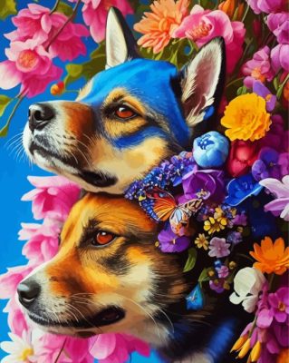 Floral Dogs Paint By Numbers