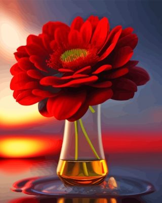 Glass Vase And Red Flower Paint By Numbers