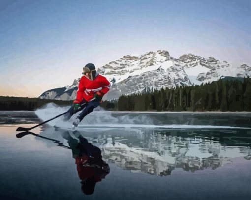 Ice Hockey Player On Lake Paint By Numbers