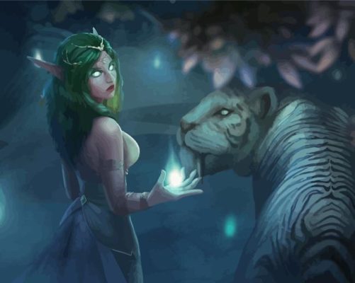 Night Elf And Tiger Art Paint By Numbers