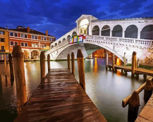 Rialto Bridge Venice City At Night Paint By Numbers