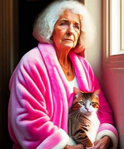 Sad Old Woman And Cat Paint By Numbers