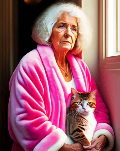 Sad Old Woman And Cat Paint By Numbers