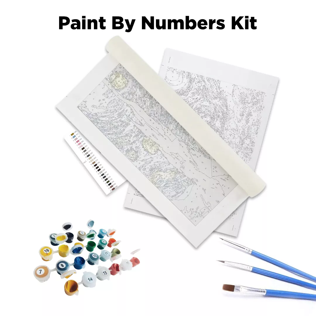 Cat and Red Fish Paint By Numbers Kit Contents