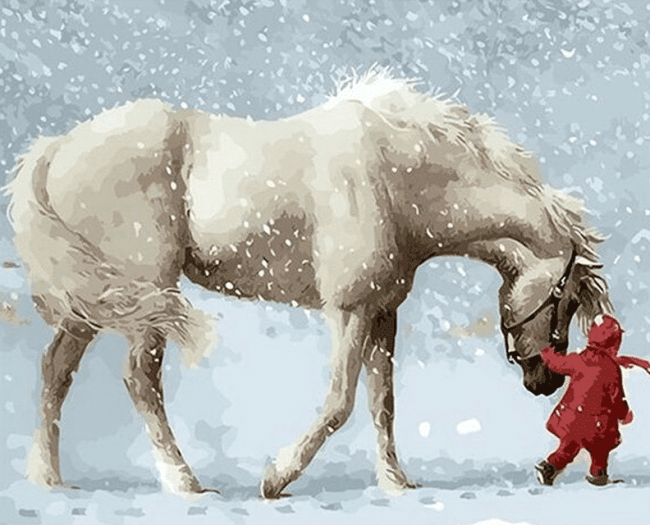 White Horse in Winter Animals Paint By Numbers